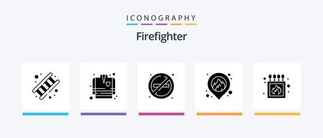 Firefighter Glyph 5 Icon Pack Including match. camping. fire. map. fire. Creative Icons Design vector