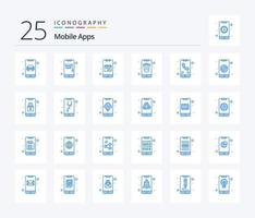 Mobile Apps 25 Blue Color icon pack including delete. app. training app. phone. date vector