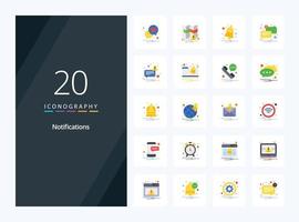 20 Notifications Flat Color icon for presentation vector