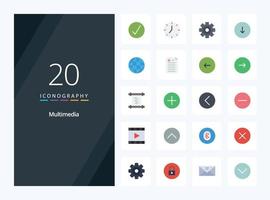 20 Multimedia Flat Color icon for presentation vector