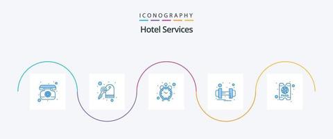 Paquete de 5 íconos azules de servicios de hotel que incluye . boleto. tiempo. aprobar. servicio vector