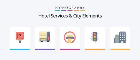 servicios de hotel y elementos de la ciudad paquete de iconos planos 5 que incluye hotel. luz. columna. firmar. griego. diseño de iconos creativos vector