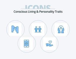 Concious Living And Personality Traits Blue Icon Pack 5 Icon Design. group. friends. hand. best. mind vector