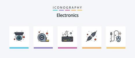 la línea electrónica llenó el paquete de 5 íconos que incluye . tableta. auto. acumulador. diseño de iconos creativos vector