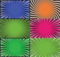 Comic book colorful frames background with halftone rays radial and dotted effects pop art style vector