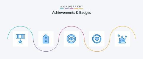Achievements and Badges Blue 5 Icon Pack Including award. wreath. achievement. heart. achievement vector