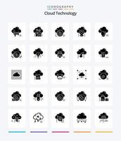 paquete de iconos negros sólidos de 25 glifos de tecnología de nube creativa como nube. ubicación. paquete. privado. seguro vector