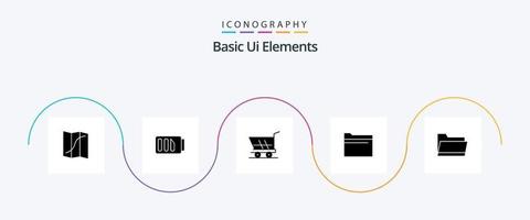 paquete de iconos de glifo 5 de elementos básicos de la interfaz de usuario que incluye abrir. almacenamiento. carro. datos. carpeta vector