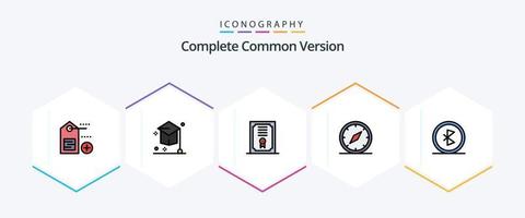 Complete Common Version 25 FilledLine icon pack including communication. navigation. certificate. location. direction vector