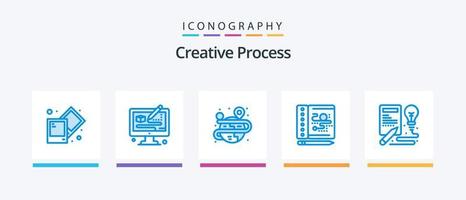 Creative Process Blue 5 Icon Pack Including process. idea. process. book. process. Creative Icons Design vector