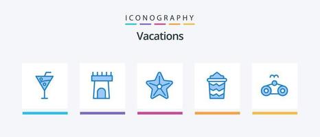 Paquete de 5 iconos de vacaciones azul que incluye vacaciones. playa. mar. vacaciones. balde. diseño de iconos creativos vector