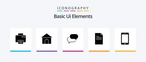 Basic Ui Elements Glyph 5 Icon Pack Including mobile. report. chating. data. file. Creative Icons Design vector