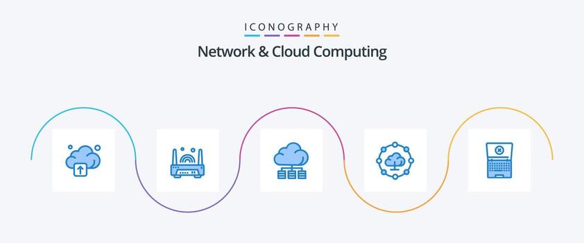 Paquete de 5 íconos azules de red y computación en la nube que incluye . informática. servidor. computadora portátil. red vector
