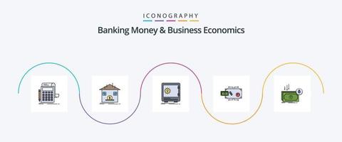 Banking Money And Business Economics Line Filled Flat 5 Icon Pack Including marketing. finance. refund. strongbox. safe vector