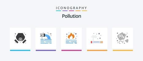 Pollution Flat 5 Icon Pack Including carbon. smoke. burn. pollution. smoke. Creative Icons Design vector