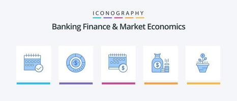 paquete de iconos azul 5 de finanzas bancarias y economía de mercado que incluye dólar. calendario. análisis. Estadísticas. financiero. diseño de iconos creativos vector