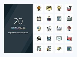 20 Digital Law And Sound Studio line Filled icon for presentation vector