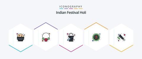 Holi 25 FilledLine icon pack including . celebration. color. water gun. rupee vector