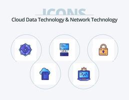 tecnología de datos en la nube y tecnología de red paquete de iconos llenos de línea 5 diseño de iconos. informática. ordenadores. internet informática. computadora vector