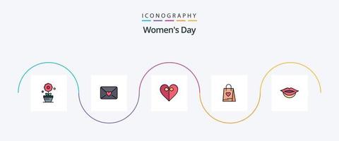 paquete de iconos de 5 planos llenos de línea de día para mujeres que incluye cinta. chica. bolsa vector