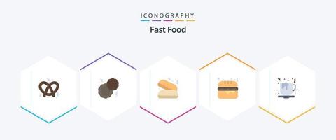 paquete de iconos planos de comida rápida 25 que incluye. alimento. tarta. Comida rápida. café vector