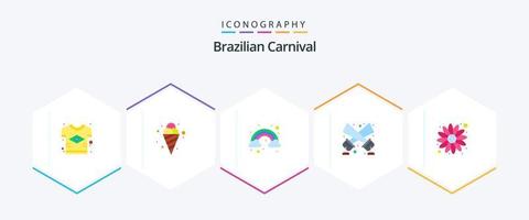 carnaval brasileño 25 paquete de iconos planos que incluye flor. luz de discoteca frío. destacar. Linterna vector