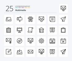 Multimedia 25 Line icon pack including board. tasks. message. list. plane vector