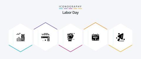 paquete de iconos de 25 glifos del día del trabajo que incluye el día. calendario tamaño. ingeniero vector