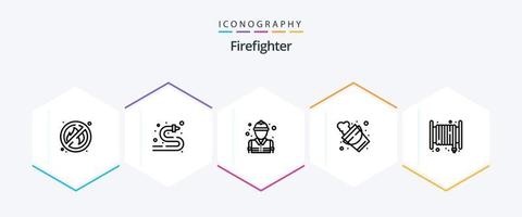 Firefighter 25 Line icon pack including fire. alarm. fire. tool. fire vector