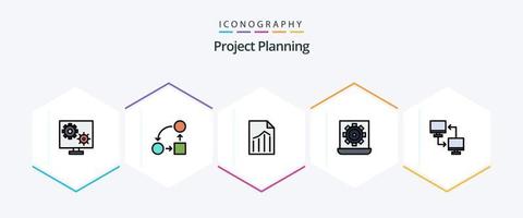 Project Planing 25 FilledLine icon pack including laptop. computer. strategy. sheet. page vector