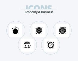 Economy And Business Glyph Icon Pack 5 Icon Design. business. investment. deadline. shield. money vector