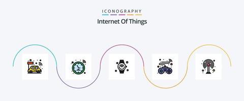 línea de Internet de las cosas llena de paquete de iconos planos 5 que incluye enrutador. elegante. reloj inteligente. juego. Wifi vector