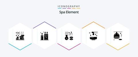 paquete de iconos de 25 glifos del elemento spa que incluye yoga. aceite. spa. Miel. tratamiento vector