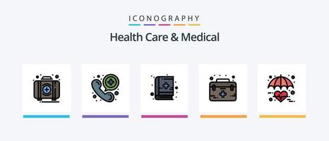 la atención de la salud y la línea médica llenaron un paquete de 5 iconos, incluido el hospital. médico. ayuda. hospital. caja. diseño de iconos creativos vector