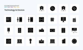 paquete de iconos de glifo sólido de 25 dispositivos vector