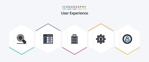 paquete de iconos de 25 líneas completas de experiencia de usuario que incluye . usuario. lleno. persona. llave inglesa vector