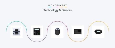 Devices Line Filled Flat 5 Icon Pack Including . psp. mouse. playstation. console vector