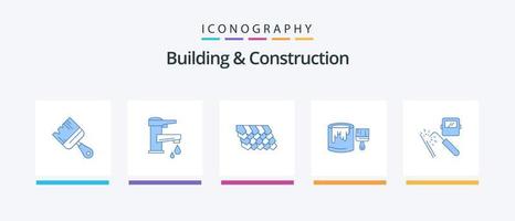 paquete de iconos azul 5 de construcción y construcción que incluye pintura. balde. grifo. cepillar. arriba. diseño de iconos creativos vector