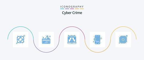 paquete de iconos azul 5 de delitos cibernéticos que incluye antivirus. cerrar con llave. conexión. encriptación seguridad vector