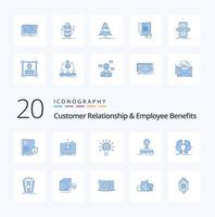 20 Customer Relationship And Employee Benefits Blue Color icon Pack like logo clone transfer stamp done vector