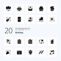 20 Birthday Solid Glyph icon Pack like celebrate party party celebration alcohol vector