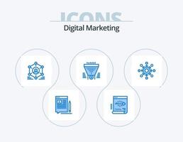 Digital Marketing Blue Icon Pack 5 Icon Design. funnel. filter. document. team. group vector