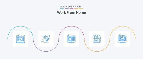 Work From Home Blue 5 Icon Pack Including home work. home. content. computer. web vector
