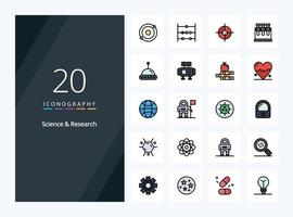 20 icono lleno de línea científica para presentación vector