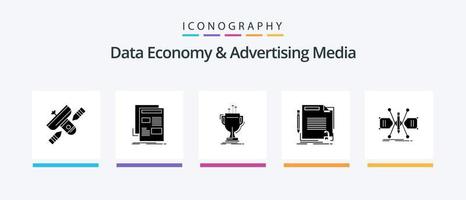 Data Economy And Advertising Media Glyph 5 Icon Pack Including deal. agreement. media. prize. cup. Creative Icons Design vector