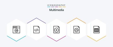 Multimedia 25 Line icon pack including . . file. table. document vector