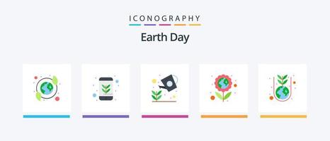 paquete de iconos plano 5 del día de la tierra que incluye verde. verde. ecológico flor. crecer. diseño de iconos creativos vector