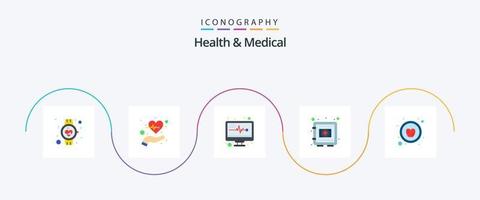 paquete de iconos de 5 planos médicos y de salud que incluye caja de seguridad. proteccion. vida. médico. informes vector