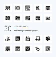 20 Web Design And Development Solid Glyph icon Pack like web optimization  headphone  day vector