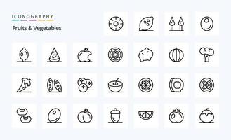 paquete de iconos de línea de 25 frutas y verduras vector